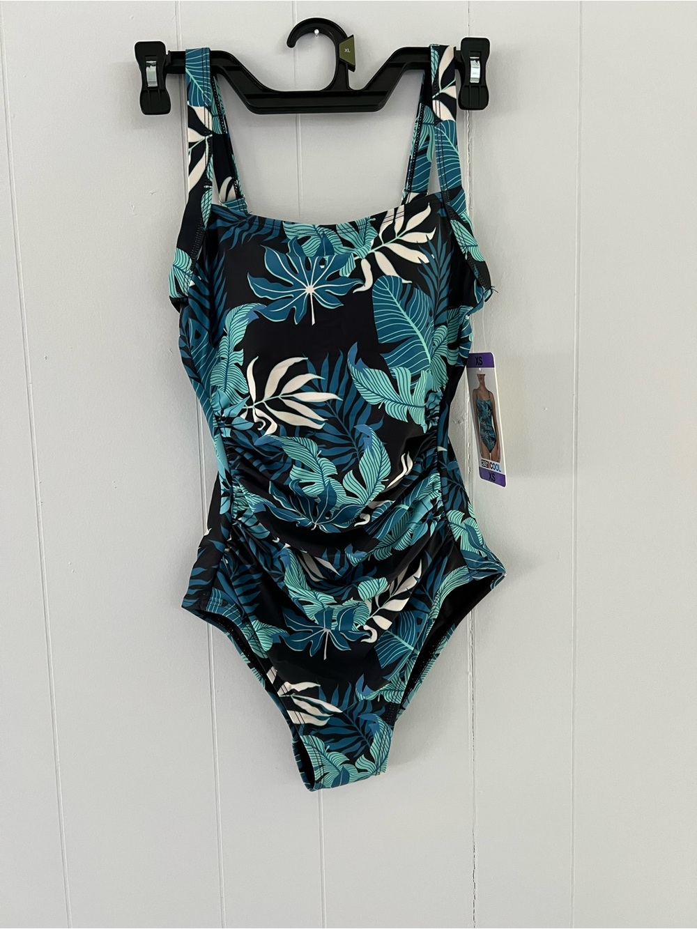 32 Degrees Women's One-Piece Swimsuit - Teal Blue Leaf Print #172